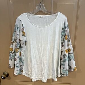 Maurices Cream Blouse with Floral Patterned Sleeves